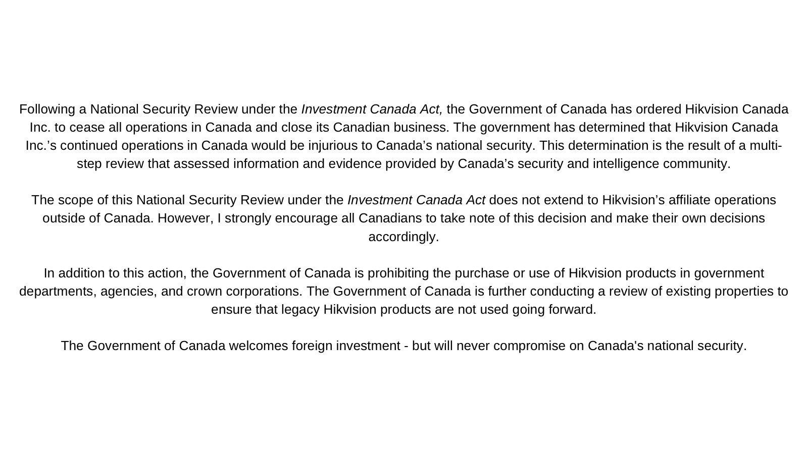 Canadian Government statement on Hikvision 28th June 2025 1-7-25.png