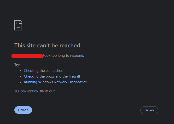 Site cant be reached, Took too long to respond
